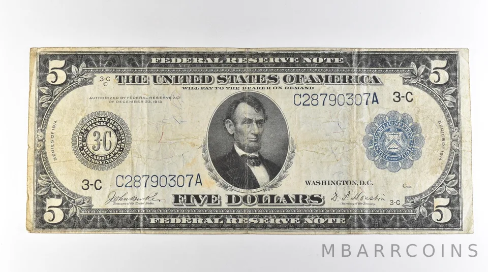 1914 $5 Philadelphia PA FRN Large Note Blue Seal *3139