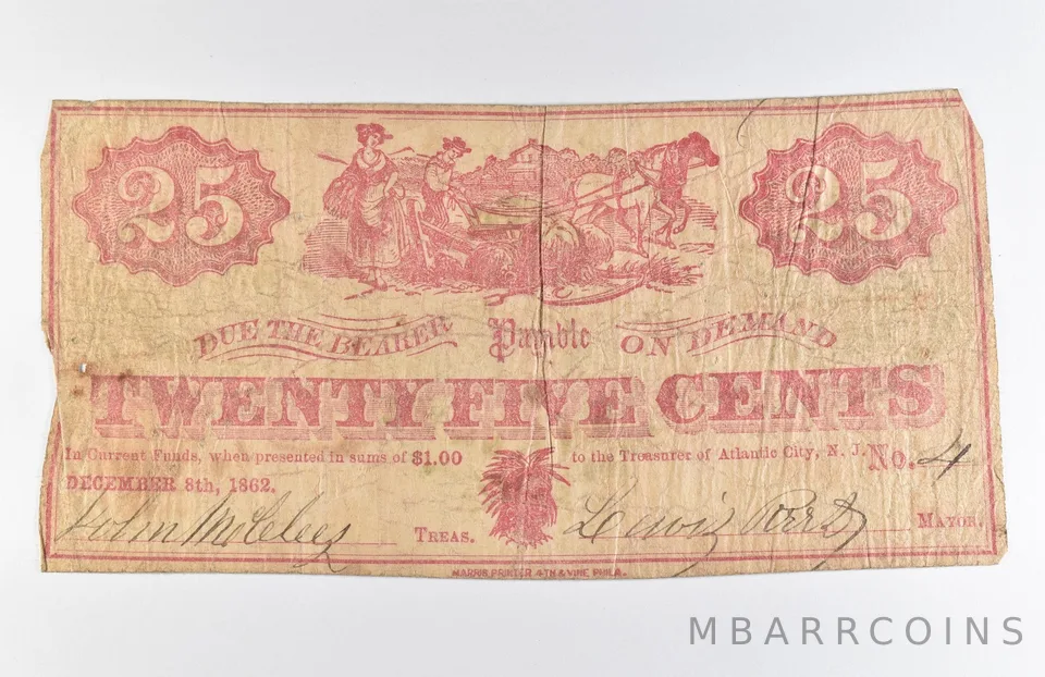 1862 25 Cents Atlantic City NJ Obsolete Note *8640