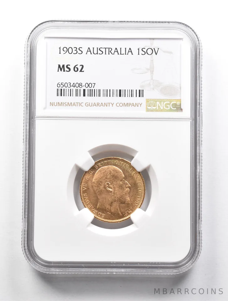 MS62 1903-S Australia 1 Gold Sovereign NGC a0662