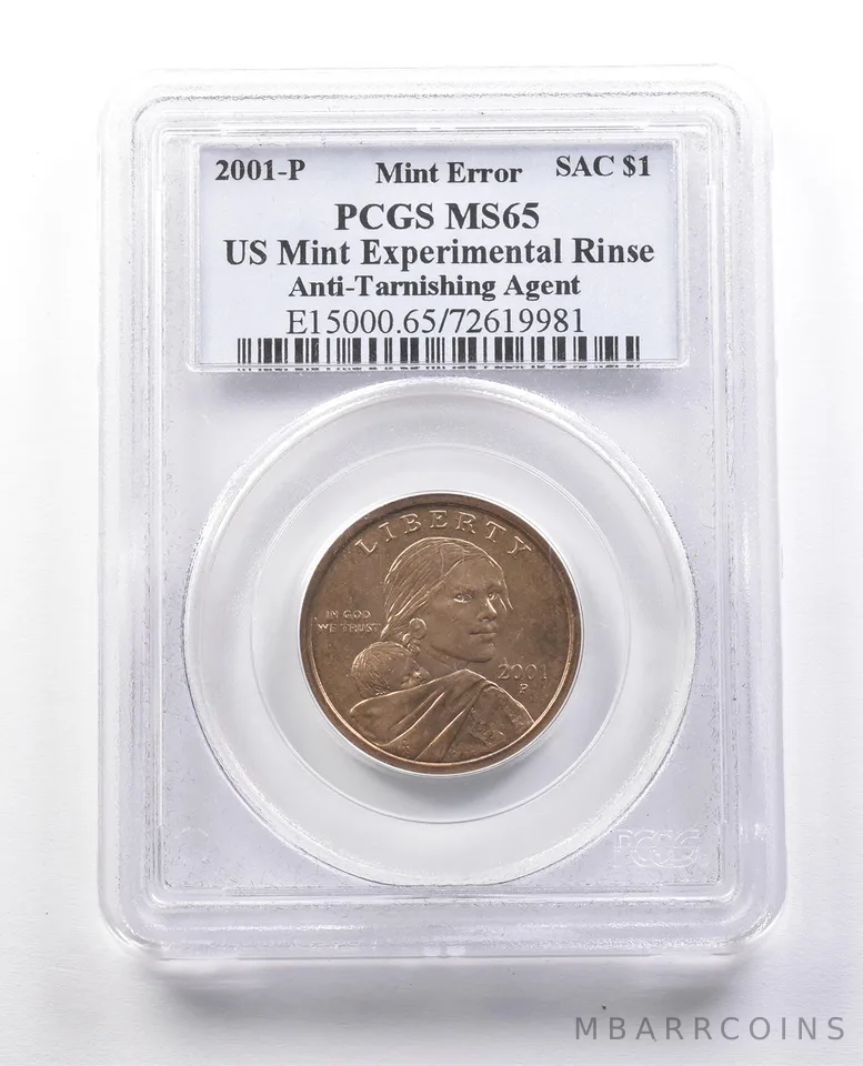 2001-P Sacagawea $1 Error Experiment Rinse Anti-Tarnishing Agent MS65 PCGS a0025