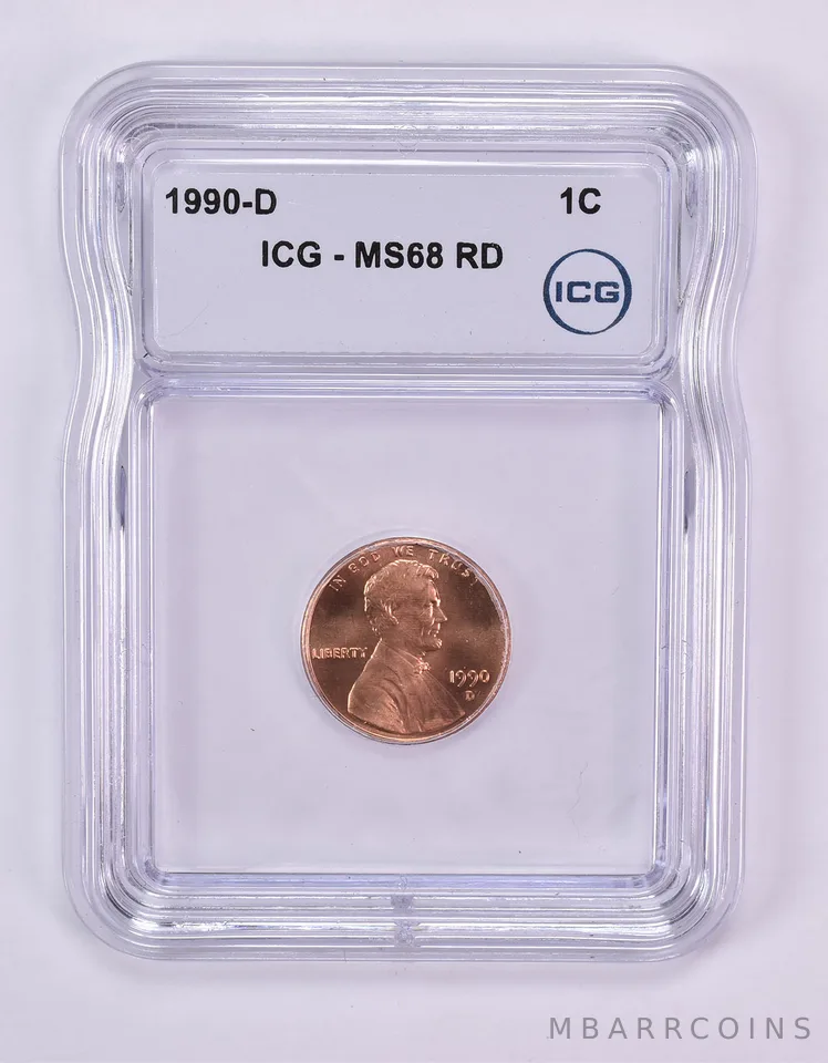 1990-D Lincoln Memorial Cent MS68 RD ICG