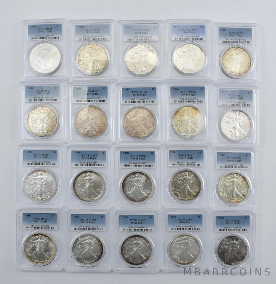 Lot (20) Nice Tone American Silver Eagle PCGS Holder *2884