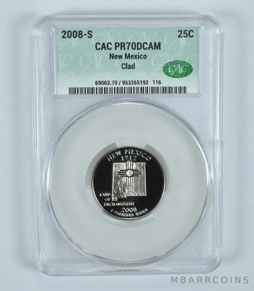 2008-S Washington State Quarter New Mexico CLAD PR70 DCAM CAC CACg