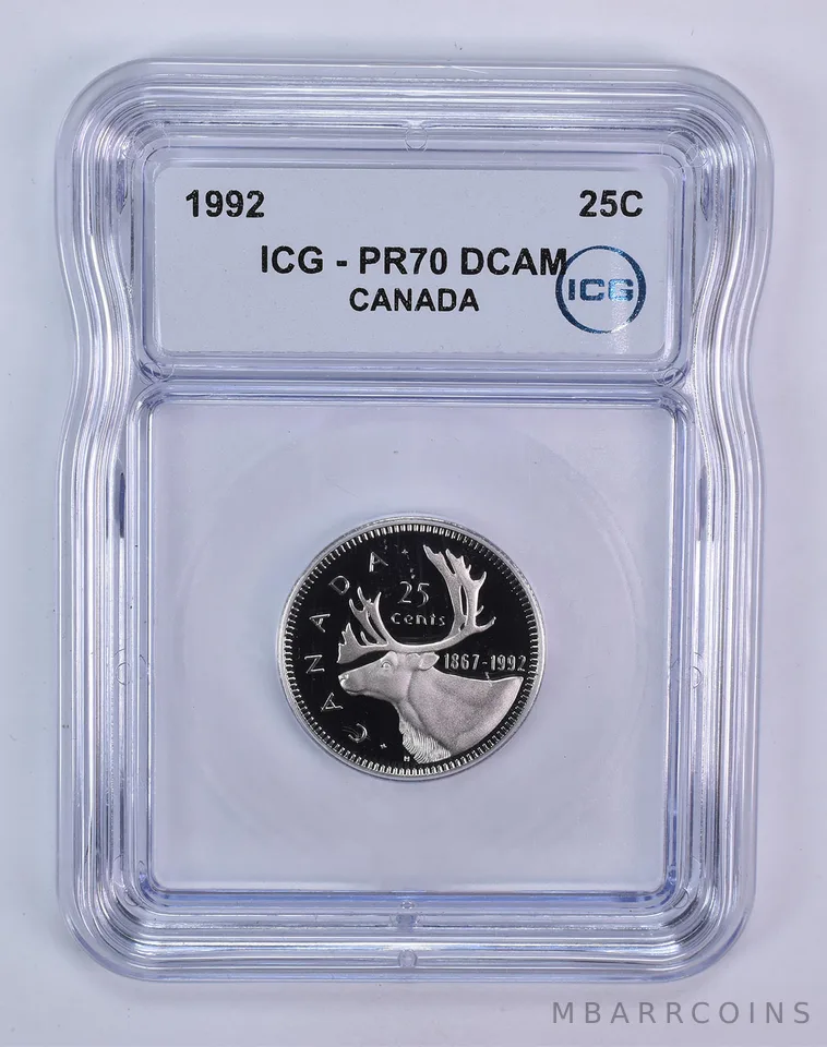 1992 Canada 25 Cents Caribou PR70 DCAM ICG
