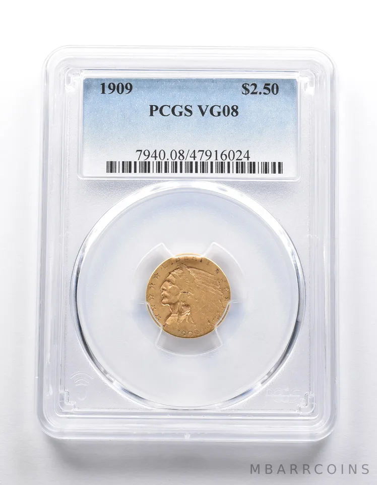 VG08 1909 $2.50 Indian Head Gold Quarter Eagle PCGS LOWBALL Low Ball *2553