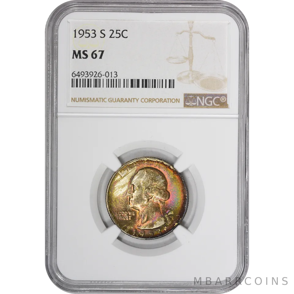 MS67 1953-S Washington Quarter NGC Beautifully Toned a2900
