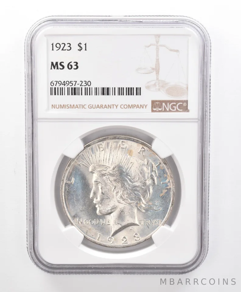 MS63 1923 Peace Silver Dollar NGC Beautifully Toned *9639