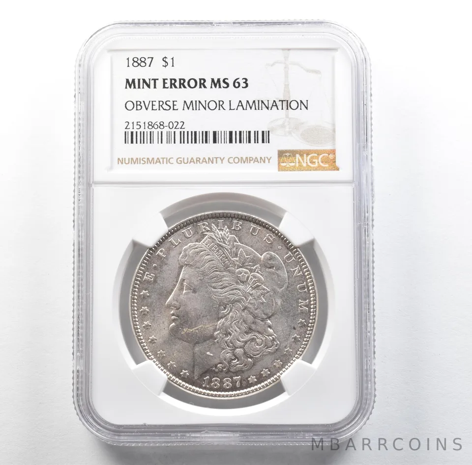 1887 Morgan Silver Dollar Mint Error Obverse Minor Lamination MS63 NGC *3190