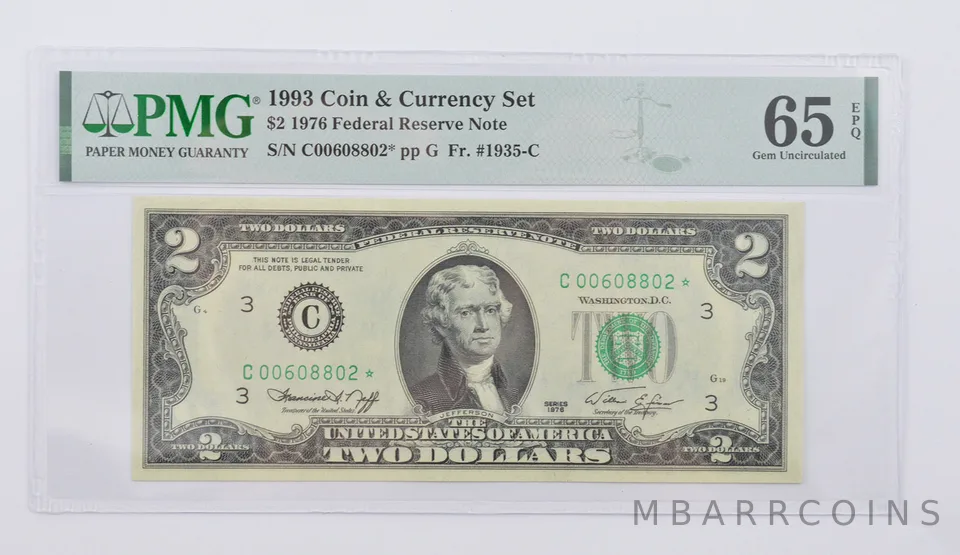 1976 $2 FR Note FR# 1935-C* 1993 Coin & Currency Set PMG 65 EPQ GEM UNC *1807