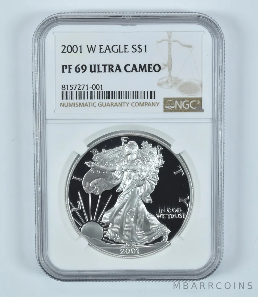 2001-W American Silver Eagle PF69 UCAM NGC Brown Label