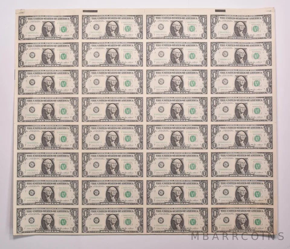 Lot (32) 1985 $1 Chicago IL FRN Green Seal Uncut Sheet *8159
