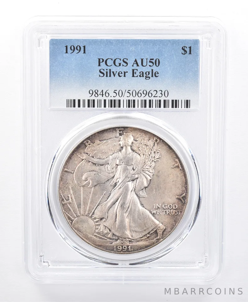 1991 American Silver Eagle AU50 PCGS *8658