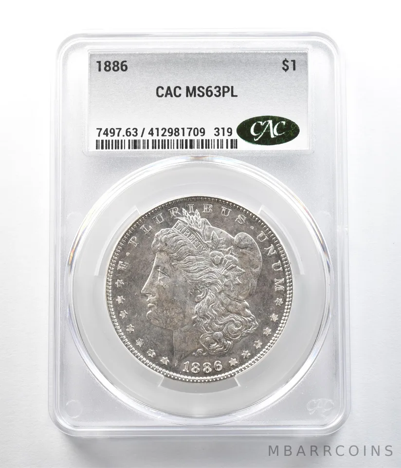 1886 Morgan Silver Dollar MS63 PL CAC CACg a0859