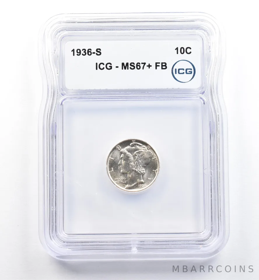 1936-S Mercury Dime MS67+ FB ICG *0145