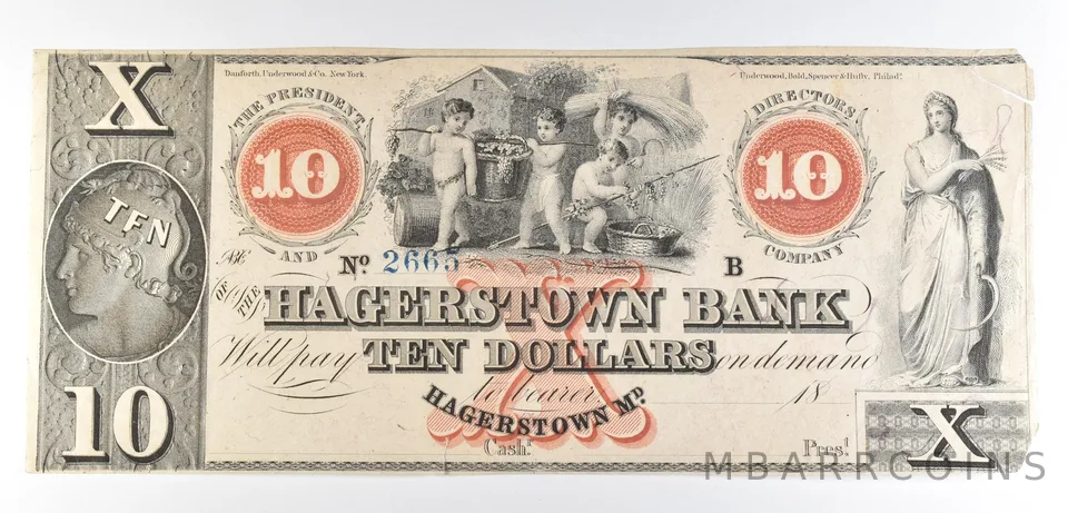 1800s $10 Hagerstown Bank MD Obsolete Note *8532