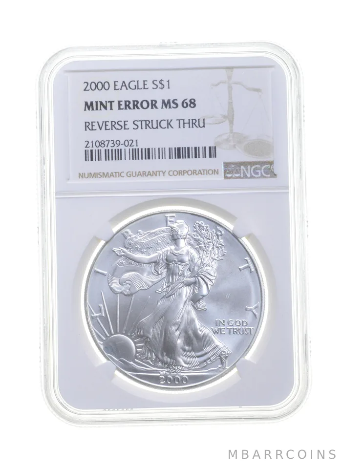 MS68 MINT ERROR 2000 American Silver Eagle - REV Struck Thru - Graded NGC *4378