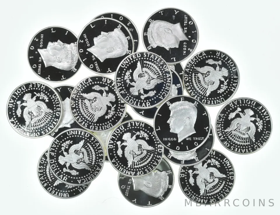 Lot (20) 2010-S Kennedy Half Dollar Proof 90% Silver $10 Face Value