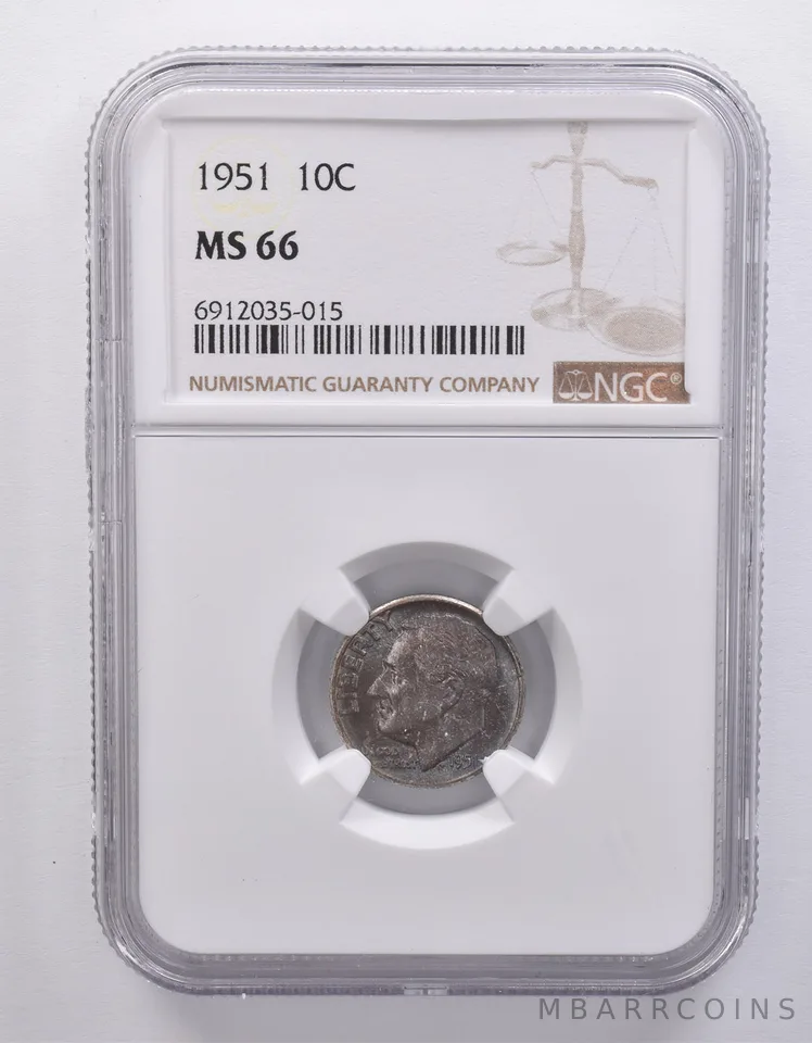 1951 Roosevelt Dime MS66 NGC Beautiful Blue Tone *7178