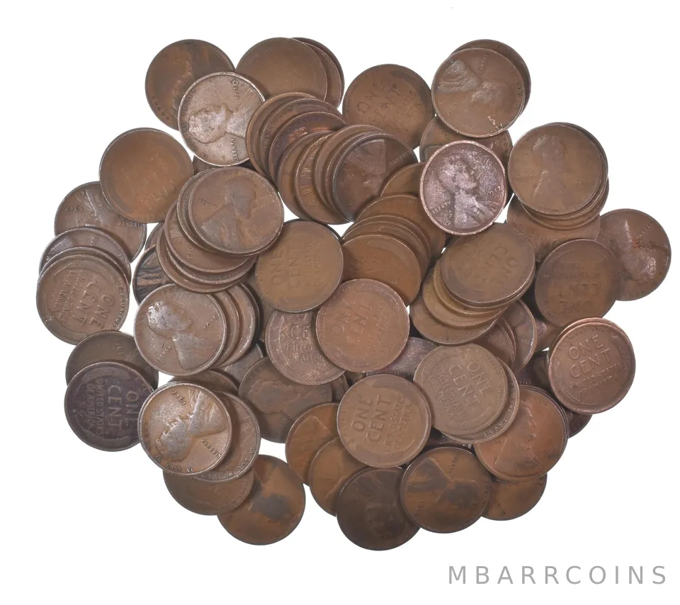 Lot of 100 1910-1919 Lincoln Wheat Cents - 2 Rolls - Collection *576