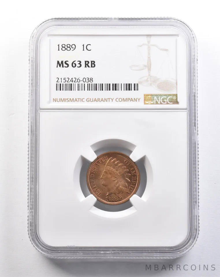 1889 Indian Head Cent MS63 RB NGC PQ a5296