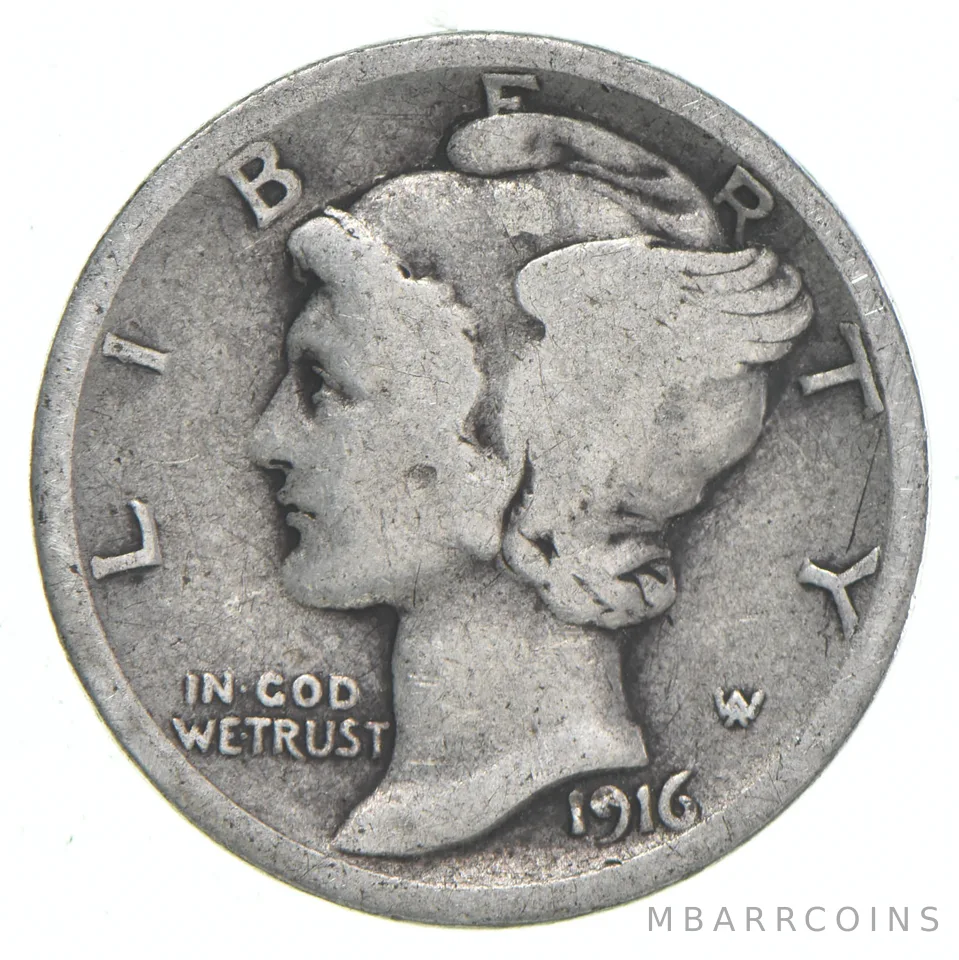 G+ 1916 Mercury 90% Silver Dime