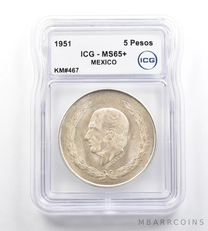 1951 Mo Mexico 5 Pesos Hidalgo KM#467 MS65+ ICG *7306