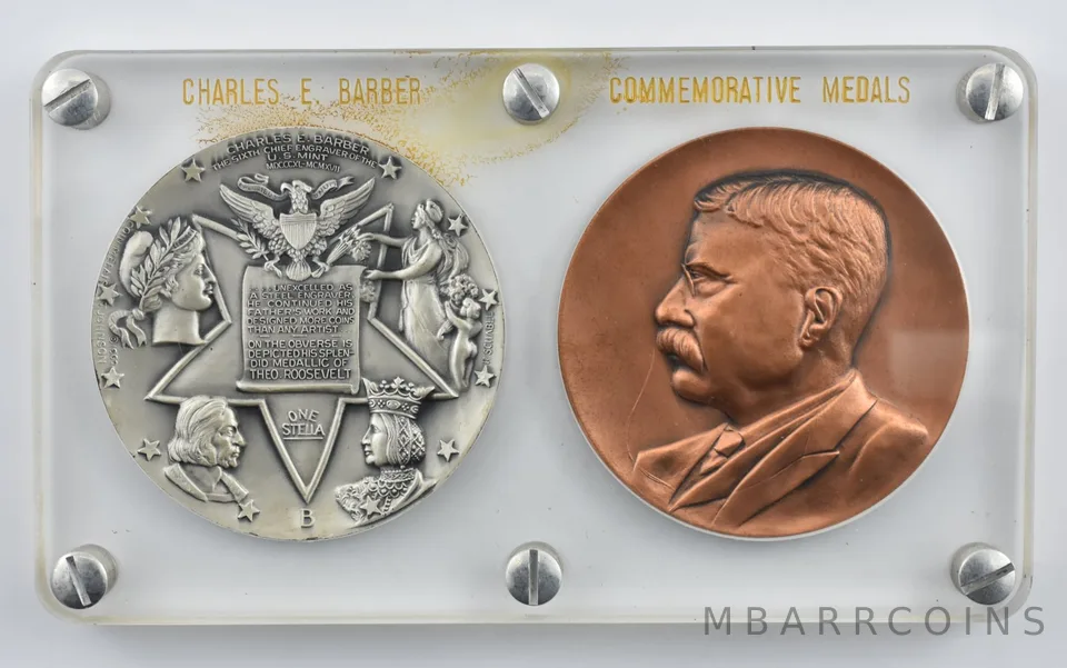 1962 Charles E. Barber Roosevelt Bronze & Silver Commem Medal Set Encased *8244