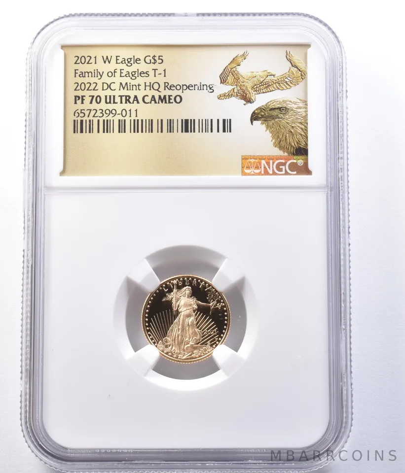 2021-W $5 American Gold Eagle Type 1 DC Mint 1/10 Oz PF70 UCAM NGC Low Pop