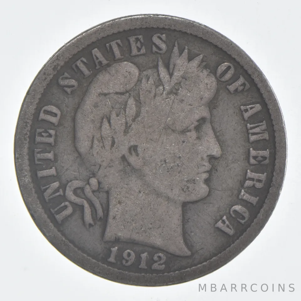 1912-S Barber Dime 90% Silver VG Condition