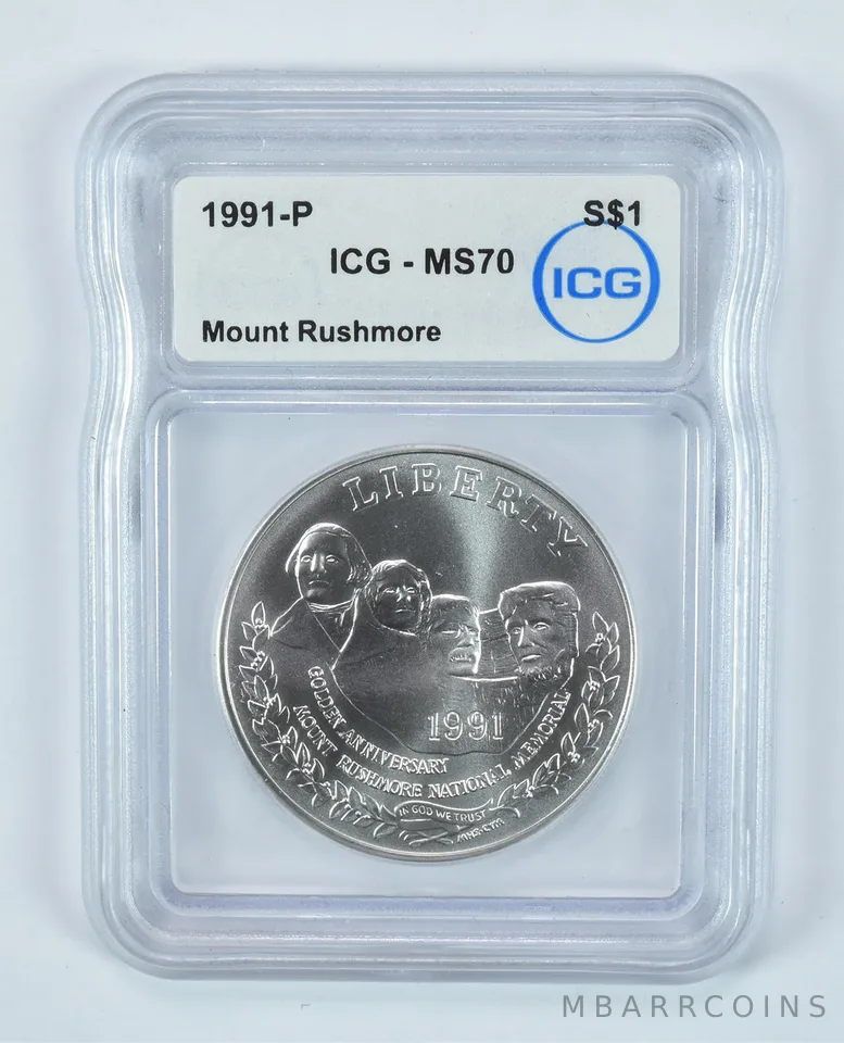 1991-P Mount Rushmore Commemorative Silver Dollar MS70 ICG