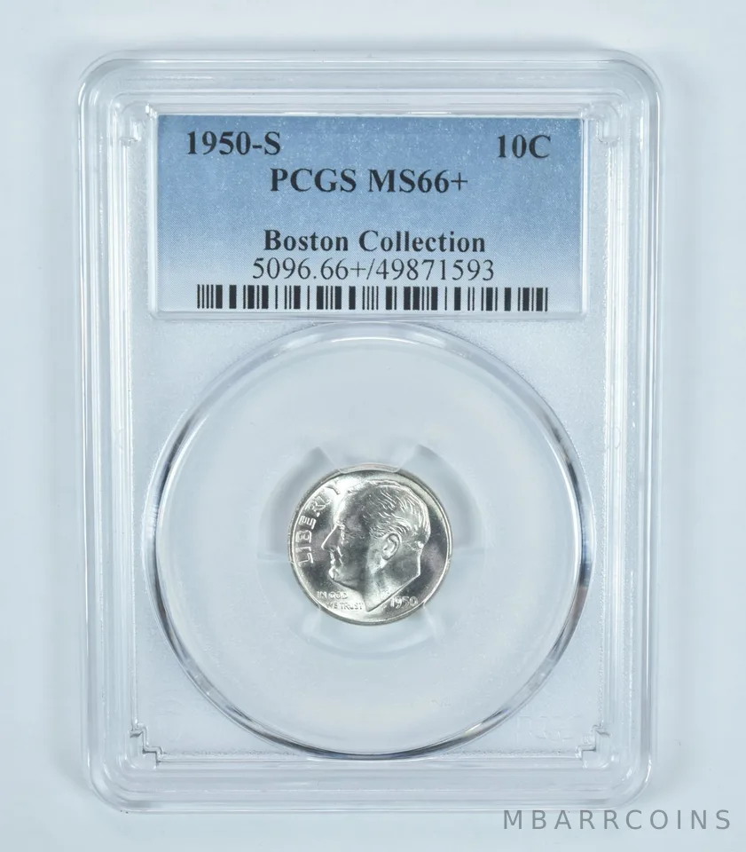 1950-S Roosevelt Dime Boston Collection MS66+ PCGS Blue Label