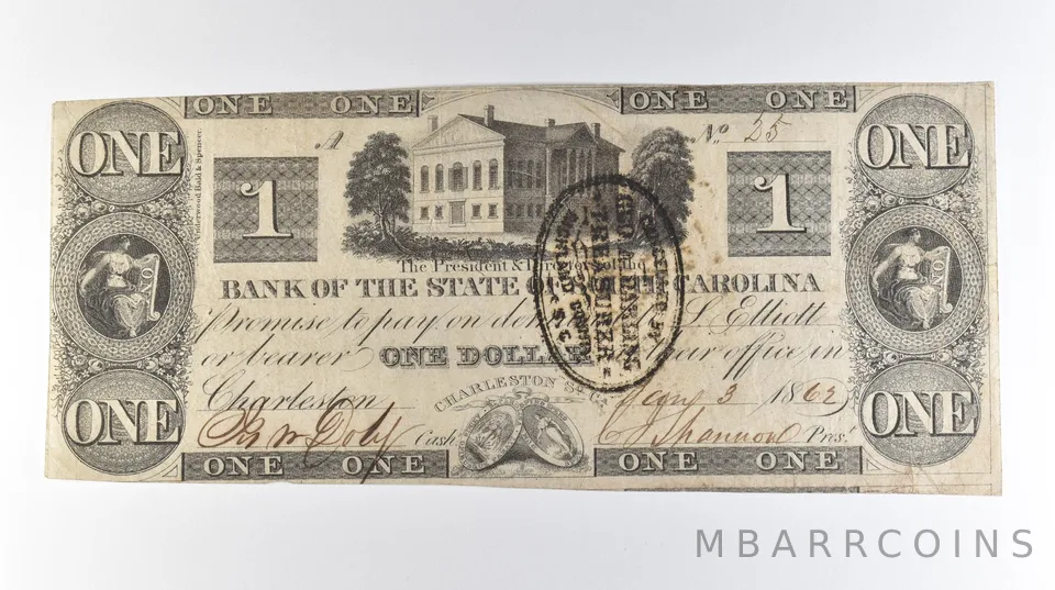 1862 $1 South Carolina Obsolete Note *8222