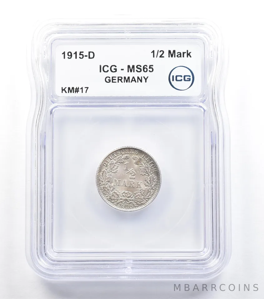 1915 D Germany 1/2 Mark KM#17 MS65 ICG *5715