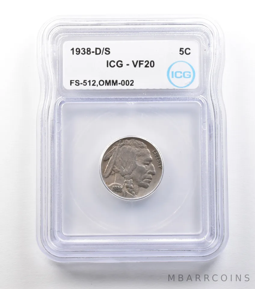 1938-D/S Indian Head Buffalo Nickel FS-512 OMM-002 VF20 ICG a1520