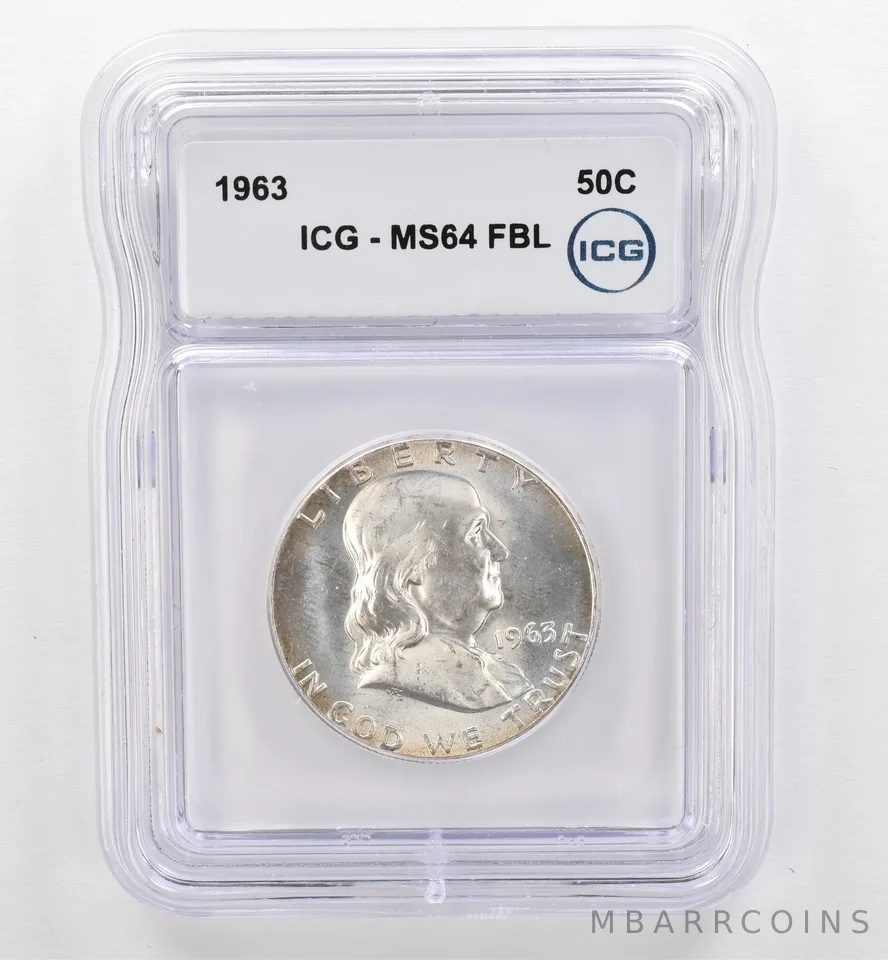 1963 Franklin Half Dollar MS64 FBL ICG Beautiful Tone Reverse *9467