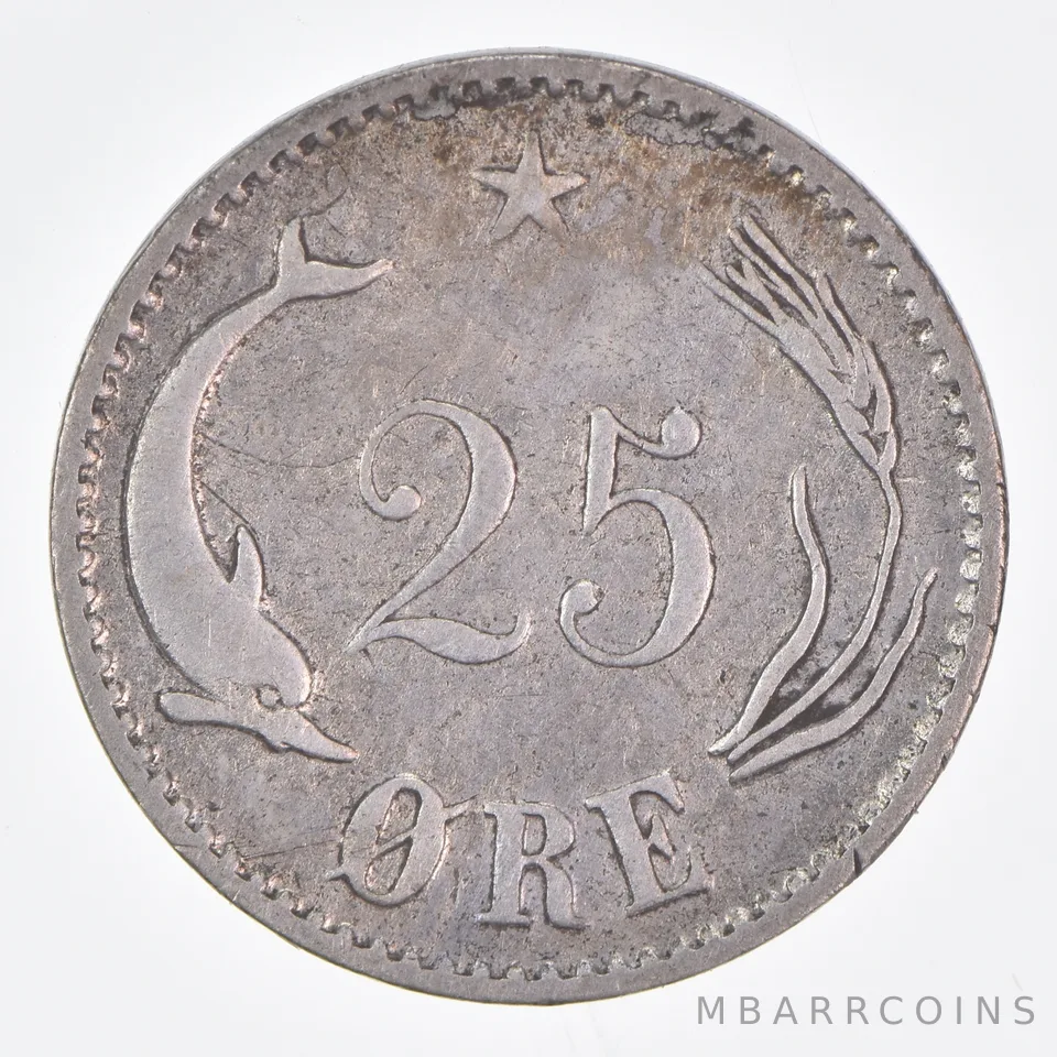 Better Date - 1874 Denmark 25 Ore World Coin- Silver *164