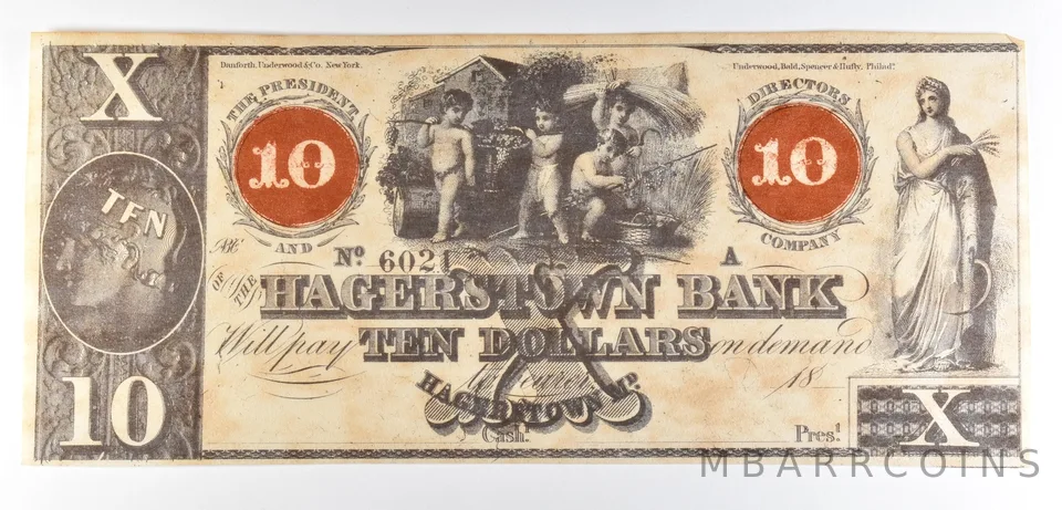 1800s $10 Hagerstown Bank MD Obsolete Note *8528
