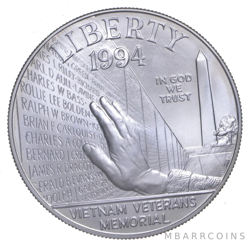 1994-W Unc Vietnam War Memorial Commemorative Silver Dollar $1
