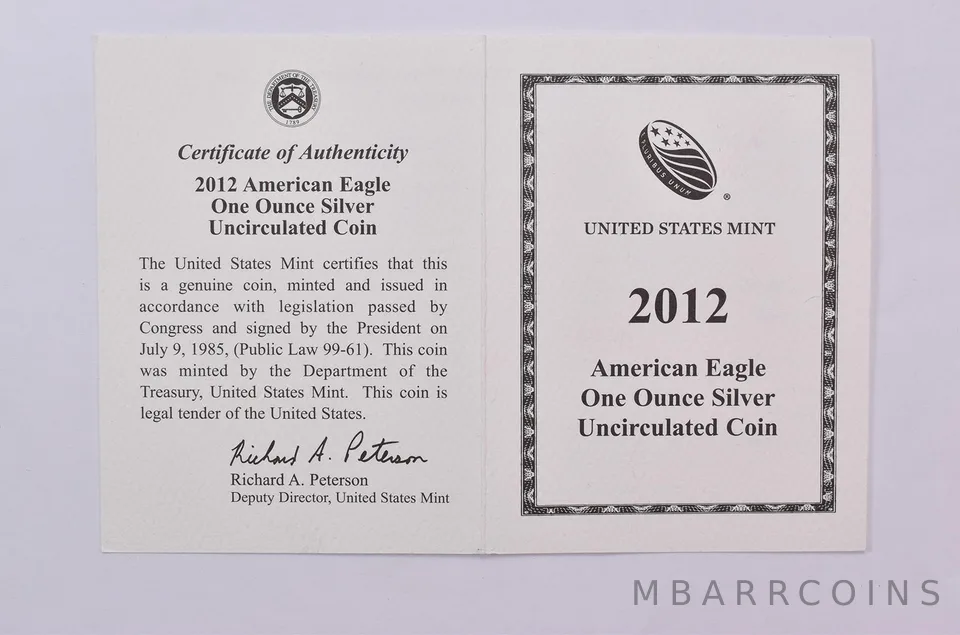 COA 2012-W Burnished Silver Eagle