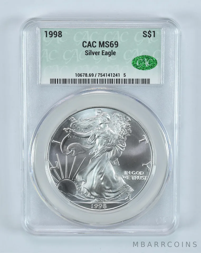 1998 American Silver Eagle MS69 CAC CACg