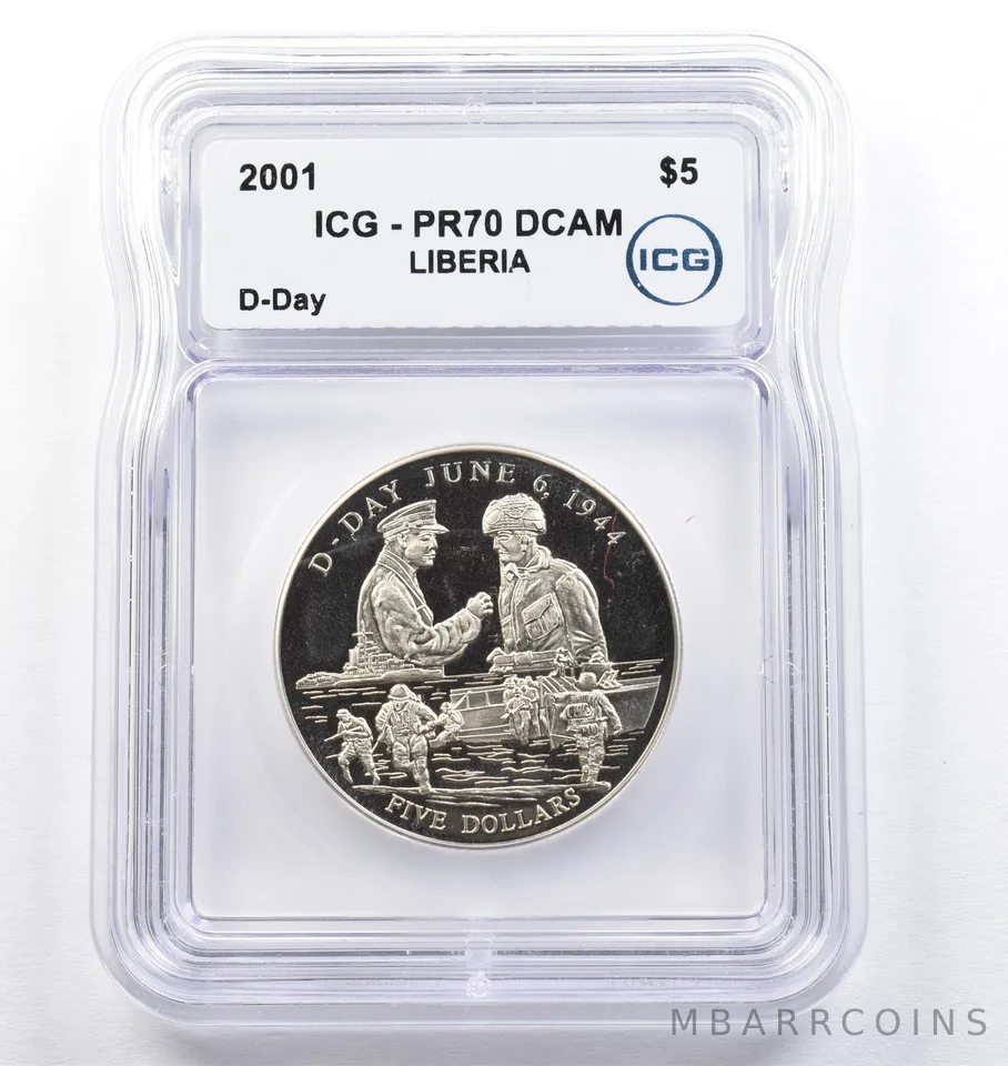 2001 Liberia $5 Commemorative D-Day PR70 DCAM ICG *0729