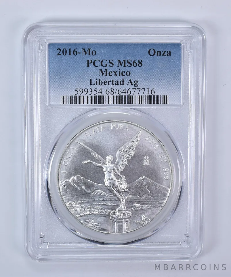 2016 Mo Mexico 1 Onza Silver Libertad MS68 PCGS Blue Label
