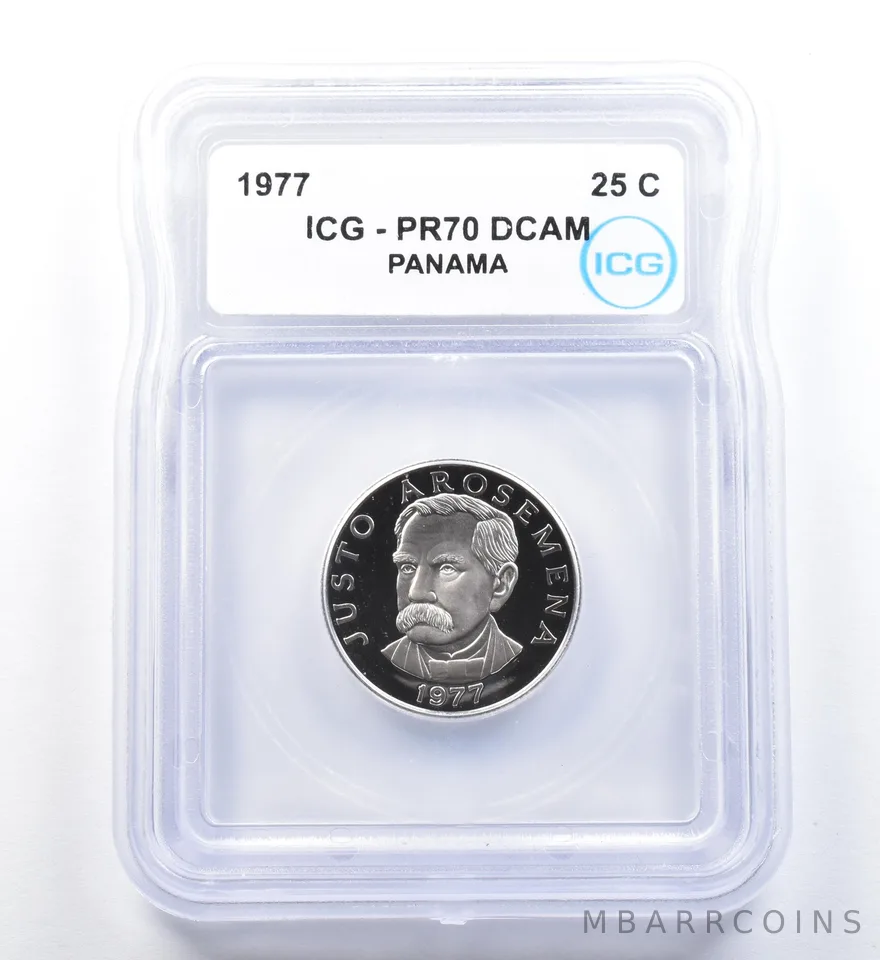 1977 Panama 25 Cents PR70 DCAM ICG a1150