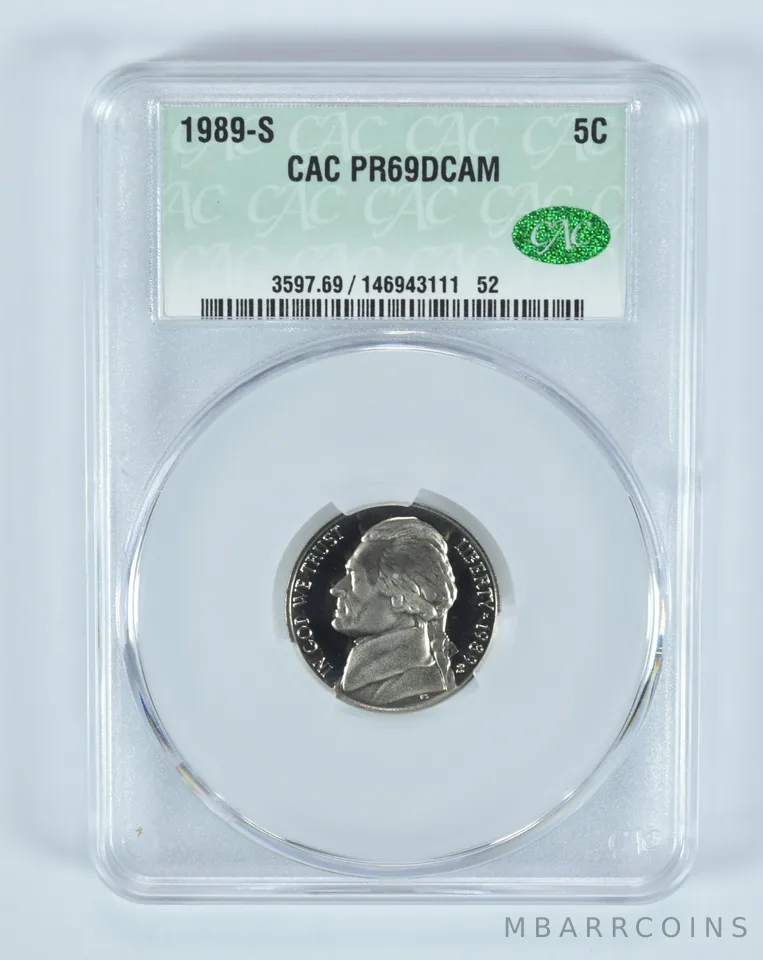 1989-S Jefferson Nickel PR69 DCAM CAC CACg