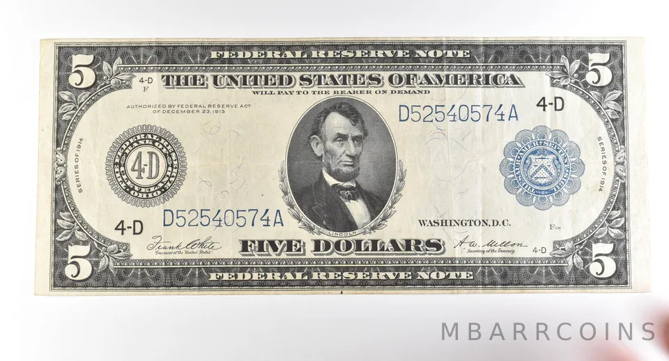 1914 $5 Cleveland OH FRN Large Note Blue Seal *2755