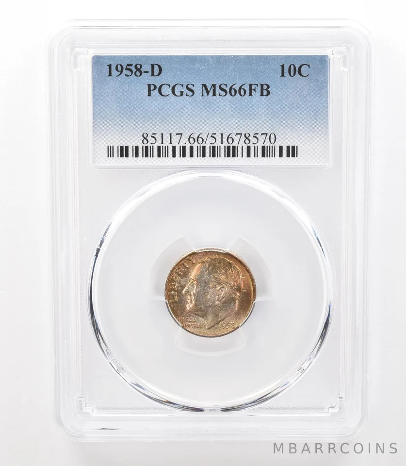 1958-D Roosevelt Dime MS66 FB PCGS Beautiful Tone *3189