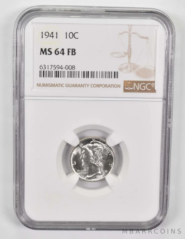 1941 Mercury Dime MS64 FB NGC Brown Lbl
