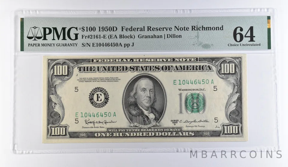 1950 D $100 Richmond VA FRN #2161-E Choice Unc 64 PMG *9379