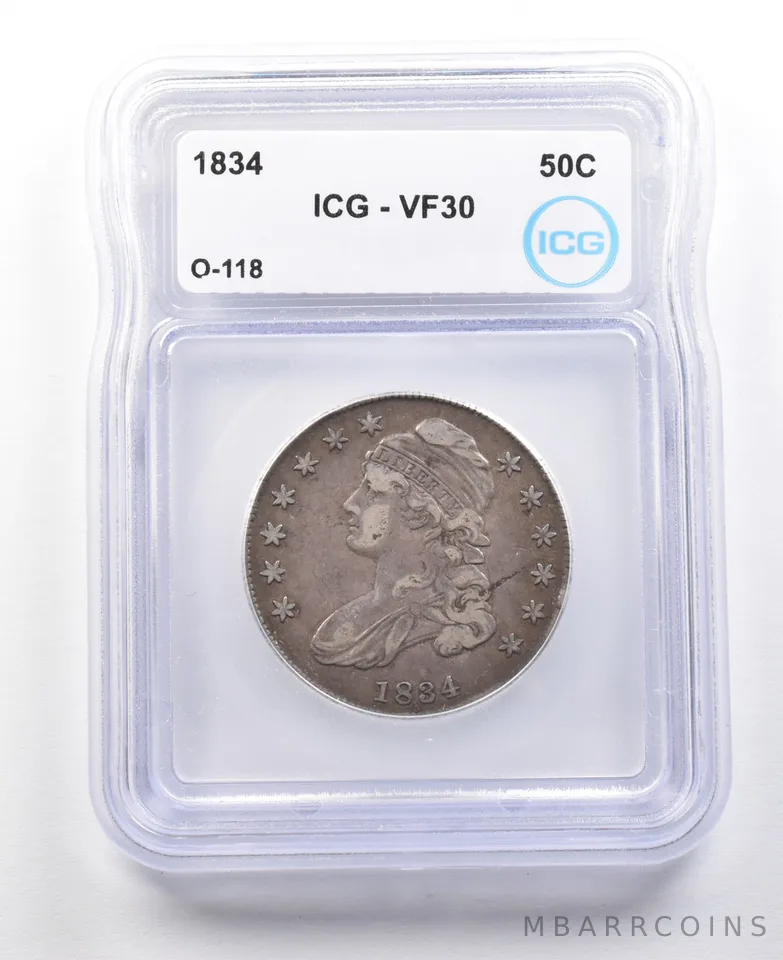 1834 Capped Bust Half Dollar O-118 VF30 ICG *3101