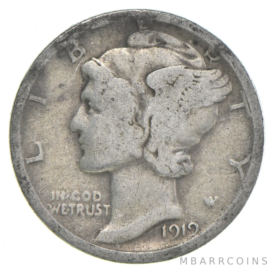 G+ 1919 Mercury 90% Silver Dime